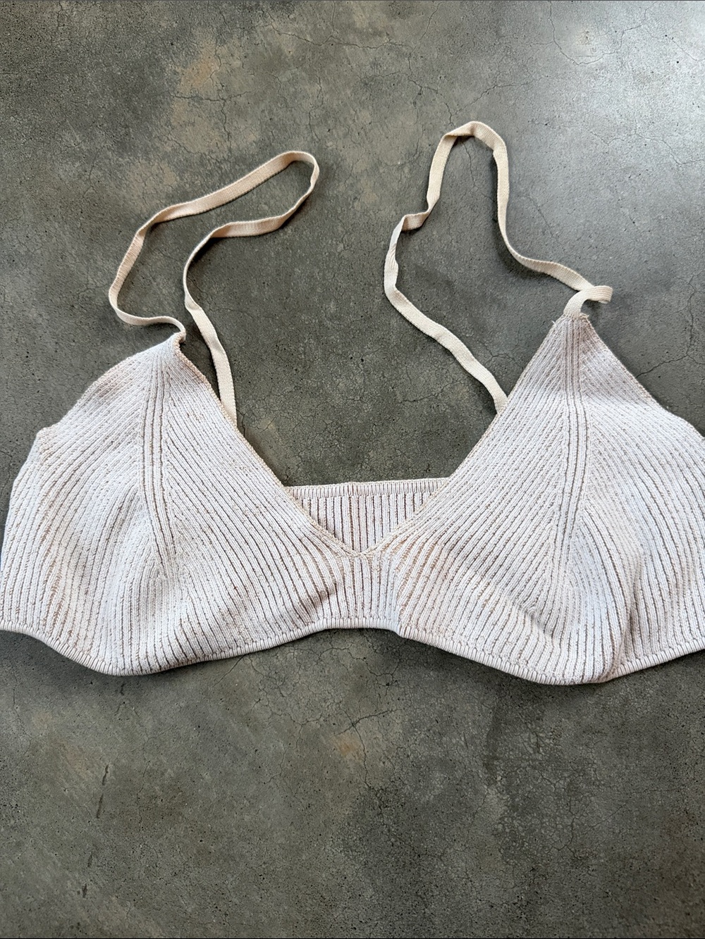 Anine Bing Ribbed Triangle Bralette — Cream